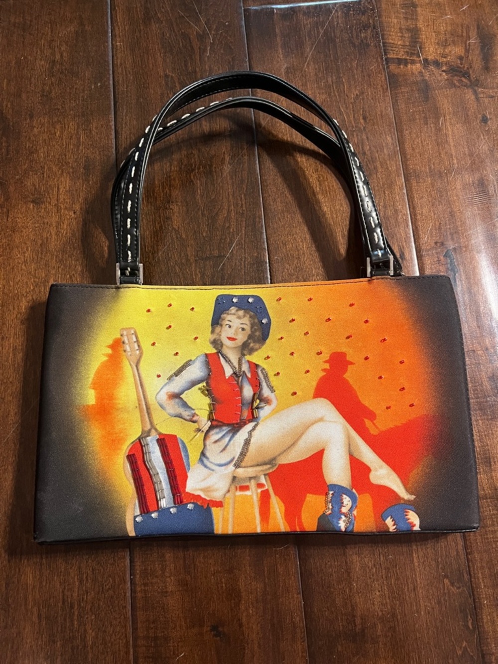 Vintage Western Pin Up Shoulder Bag Rhinestone Cowgirl Purse